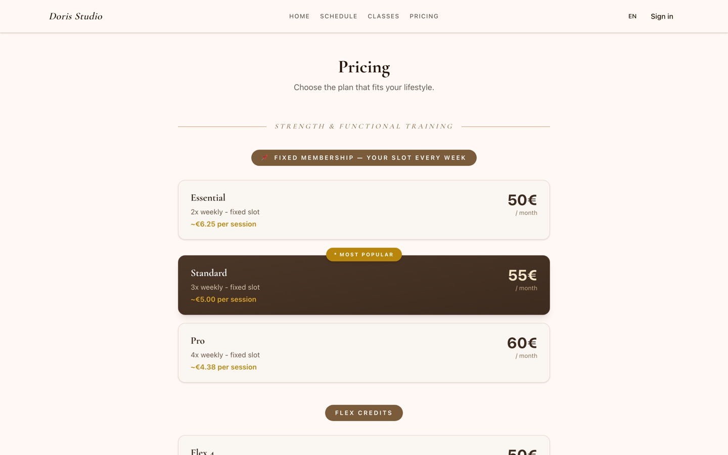 Pricing Page - Subscription Plans & Flex Credits