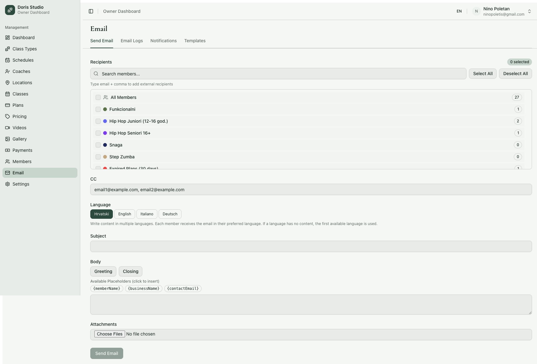 Automated email templates and bulk composer