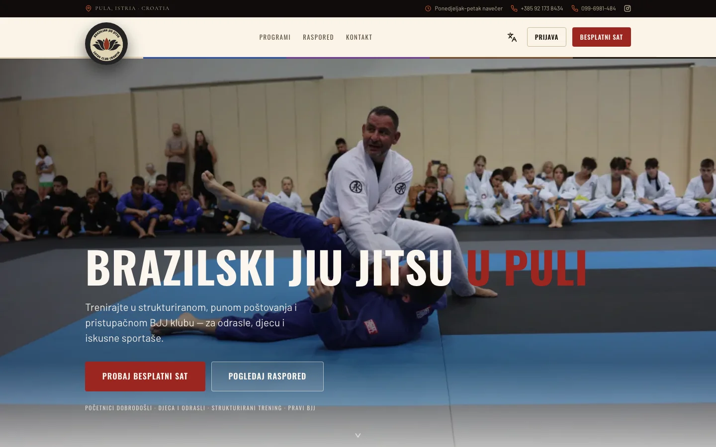 Web stranica Lotus Club Pula: brazilski jiu-jitsu u Puli